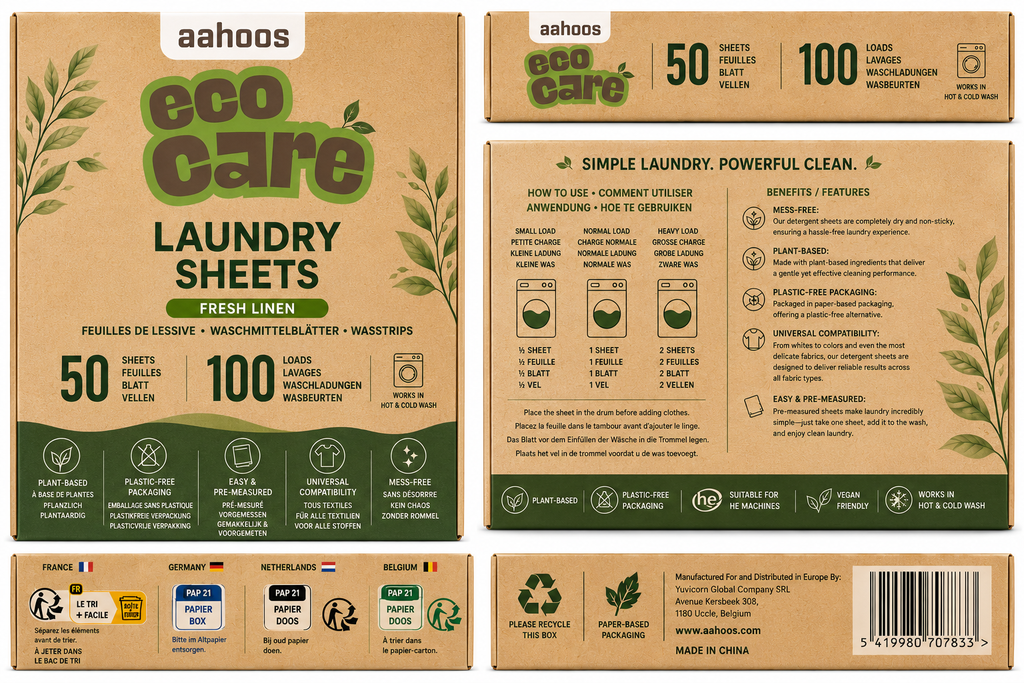 AAHOOS EcoCare Laundry Detergent Sheet - All Sides