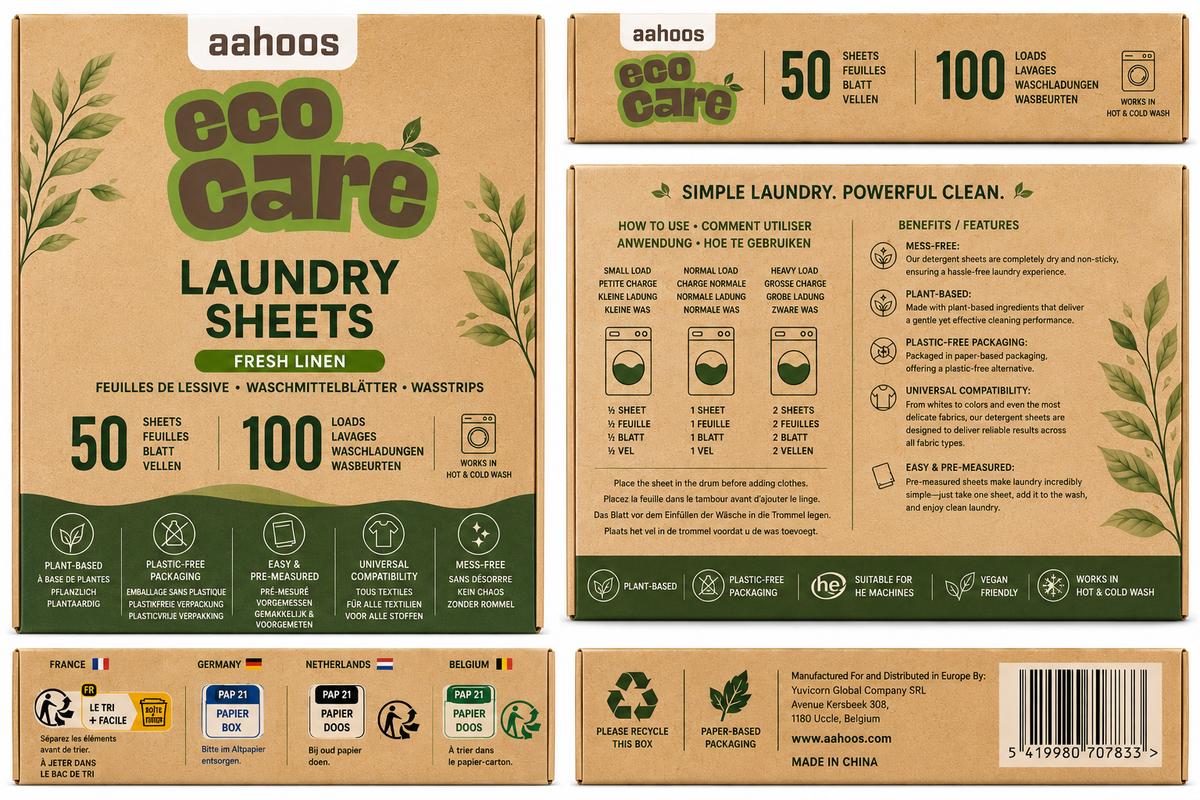 AAHOOS EcoCare Laundry Detergent Sheet - All Sides